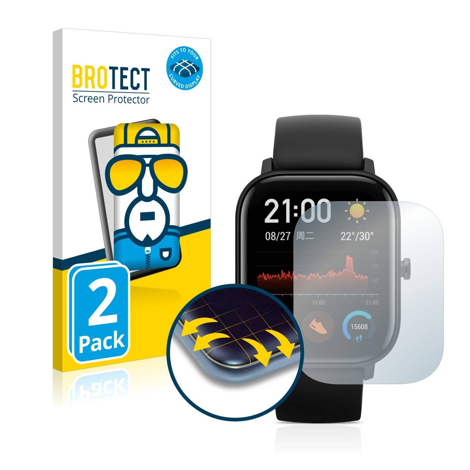 2x BROTECT Flex Full-Cover Displayschutzfolie für Huami Amazfit