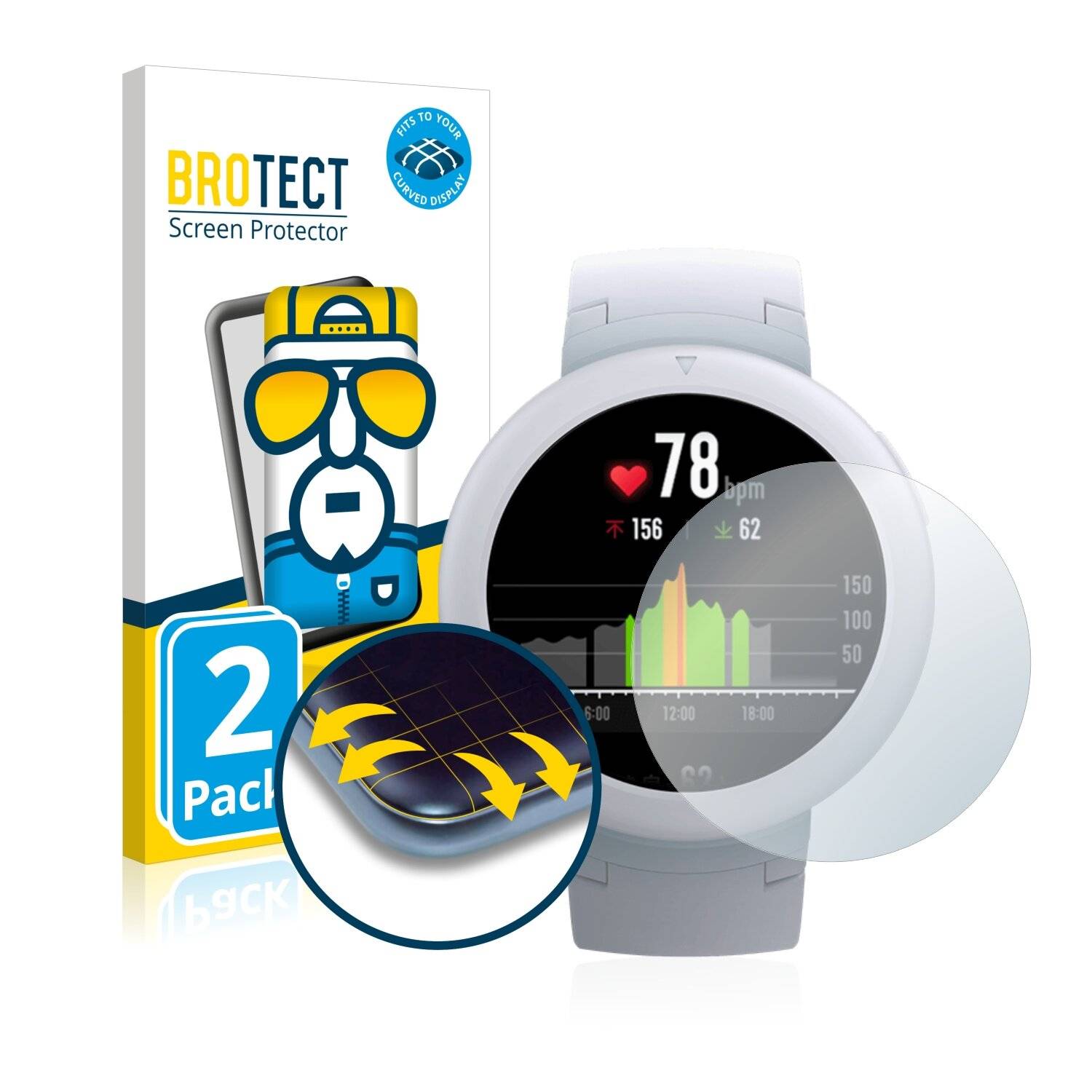 2x BROTECT Flex Full-Cover Displayschutzfolie für Huami Amazfit Verge