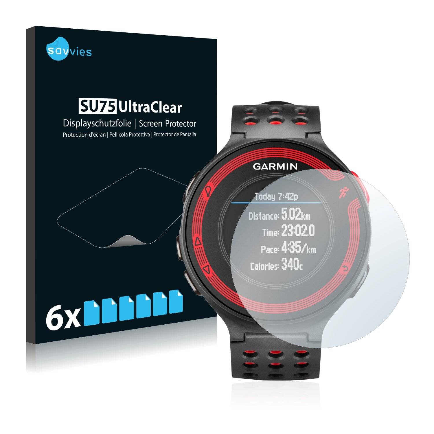 6x Savvies SU75 Displayschutzfolie für Garmin Forerunner