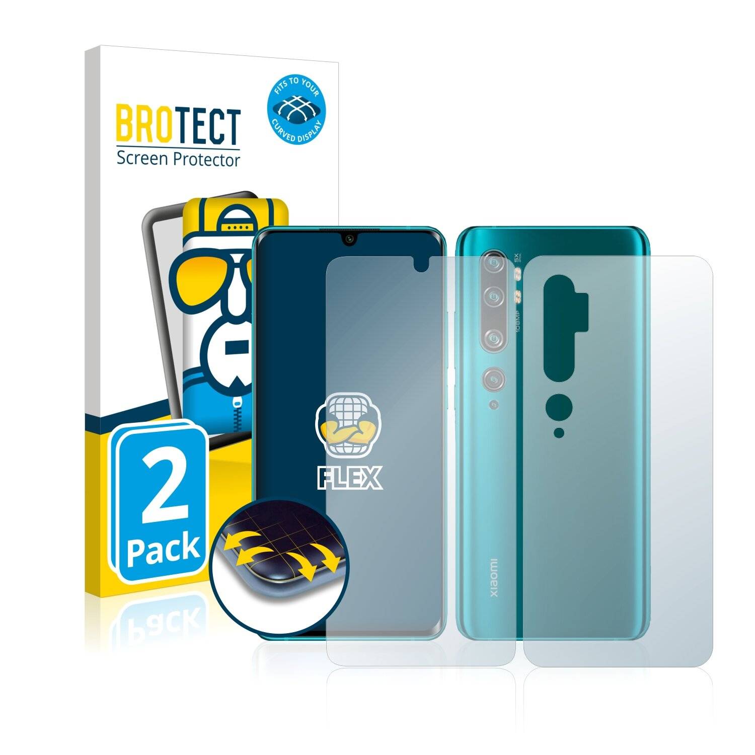 2x BROTECT Flex Full-Cover Displayschutzfolie für Xiaomi Mi Note 10 (Vorder +