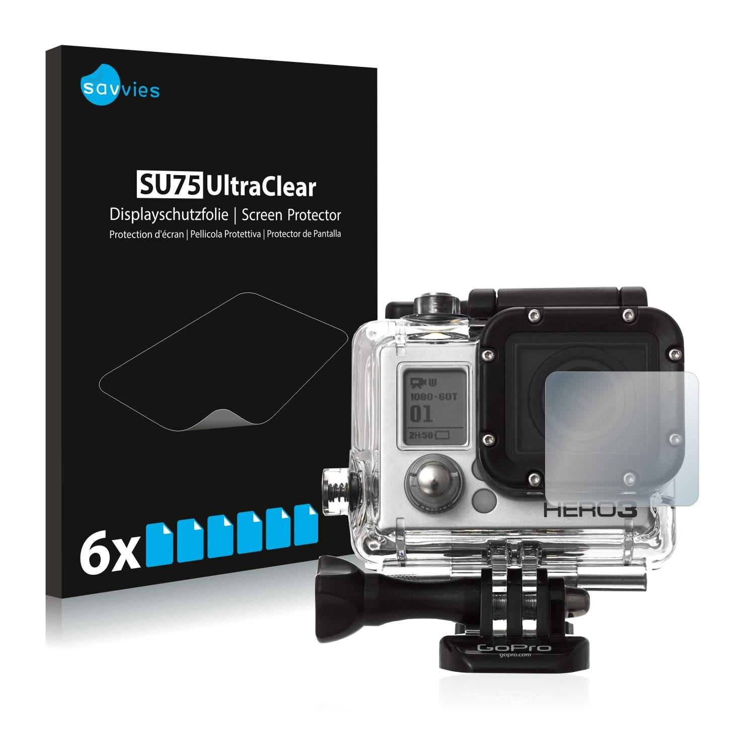 6x Savvies SU75 Displayschutzfolie für GoPro Hero3 Black Linse