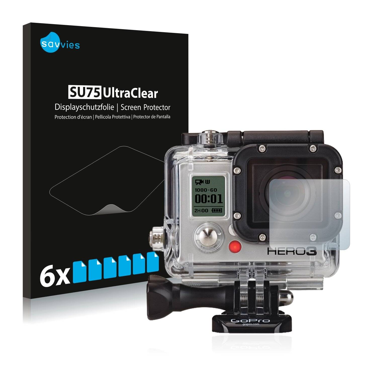 6x Savvies SU75 Displayschutzfolie für GoPro Hero3 Silver Linse