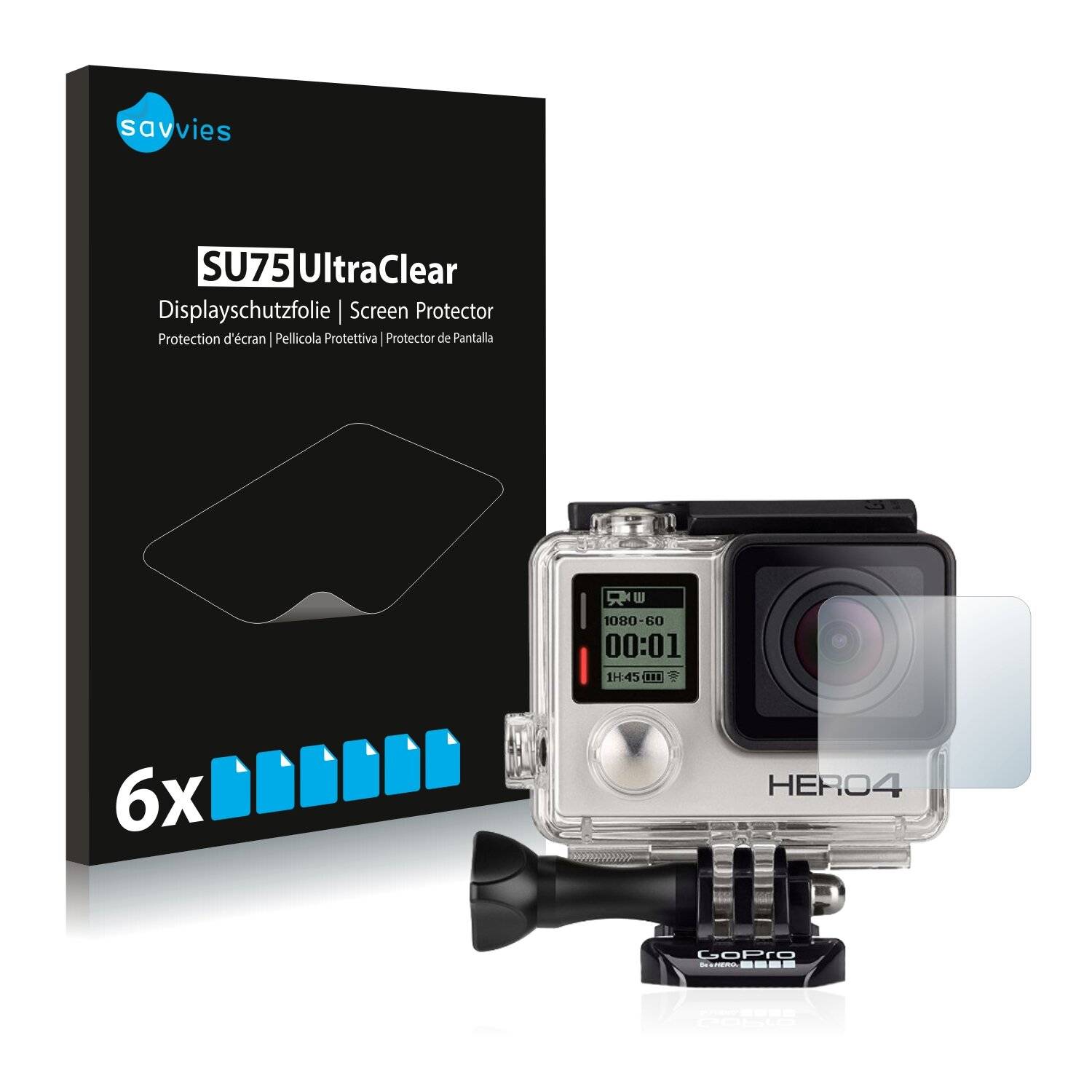 6x Savvies SU75 Displayschutzfolie für GoPro Hero4 Silver Linse