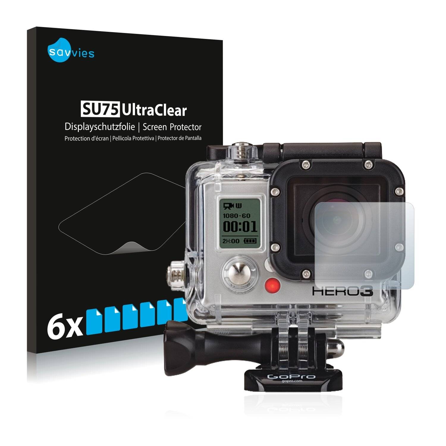 6x Savvies SU75 Displayschutzfolie für GoPro Hero3 White Linse