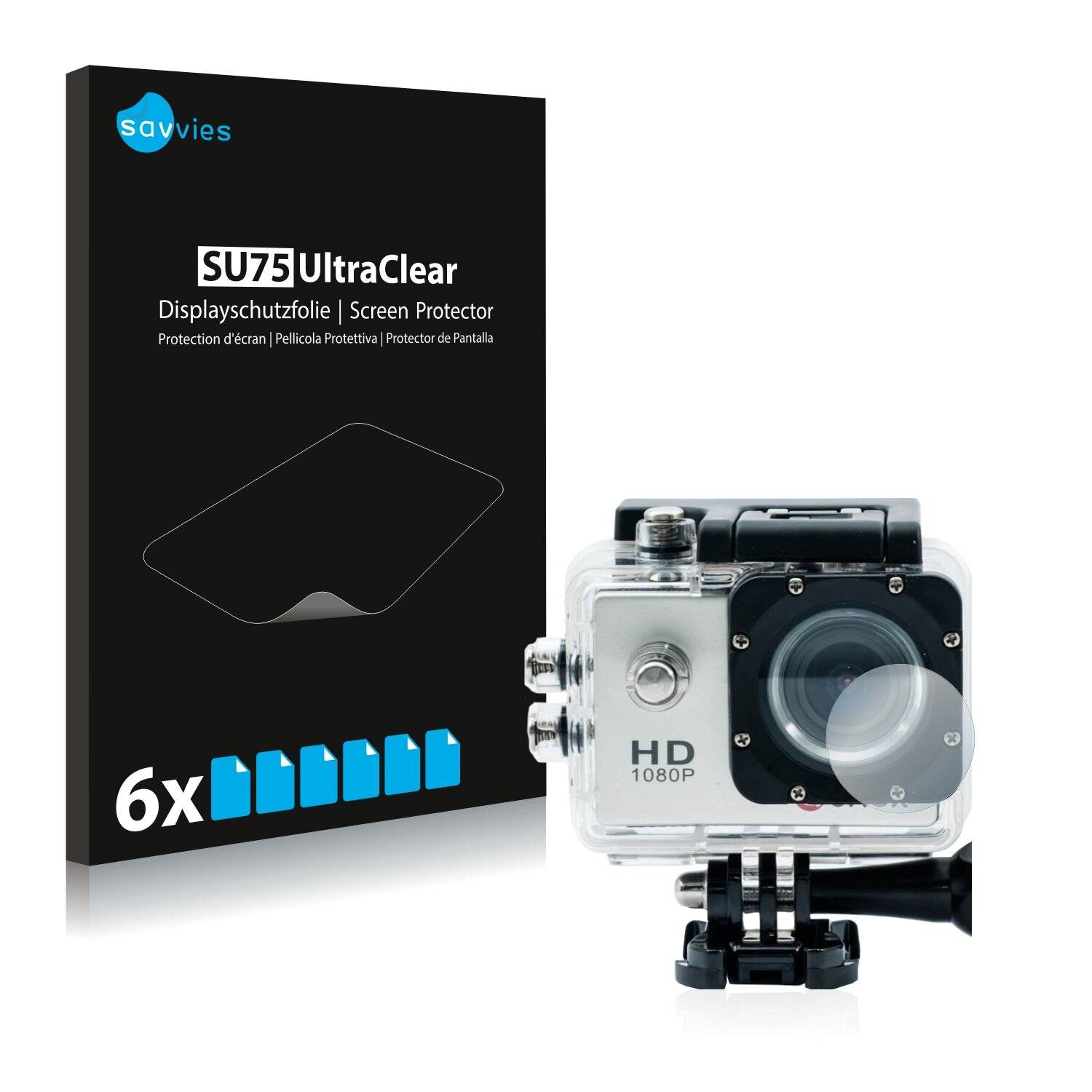 6x Savvies SU75 Displayschutzfolie für Qumox SJ4000 Sports HD DV Action Cam Linse