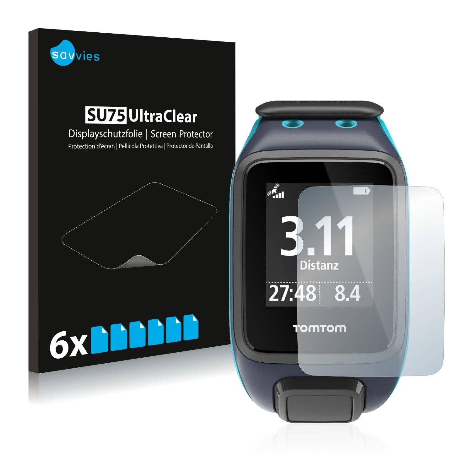 6x Savvies SU75 Displayschutzfolie für TomTom Runner