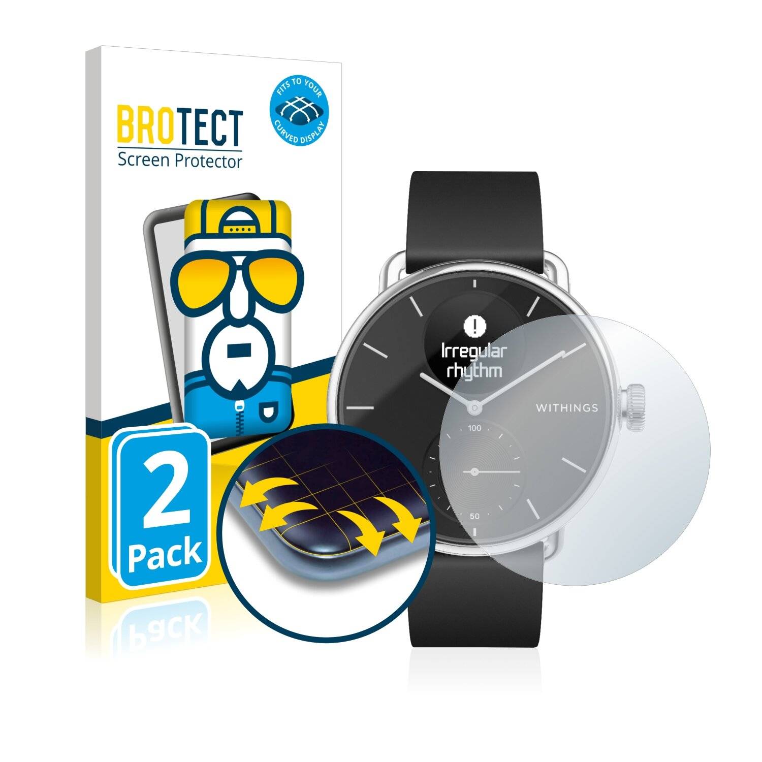 2x BROTECT Flex Full-Cover Displayschutzfolie für Withings ScanWatch (42