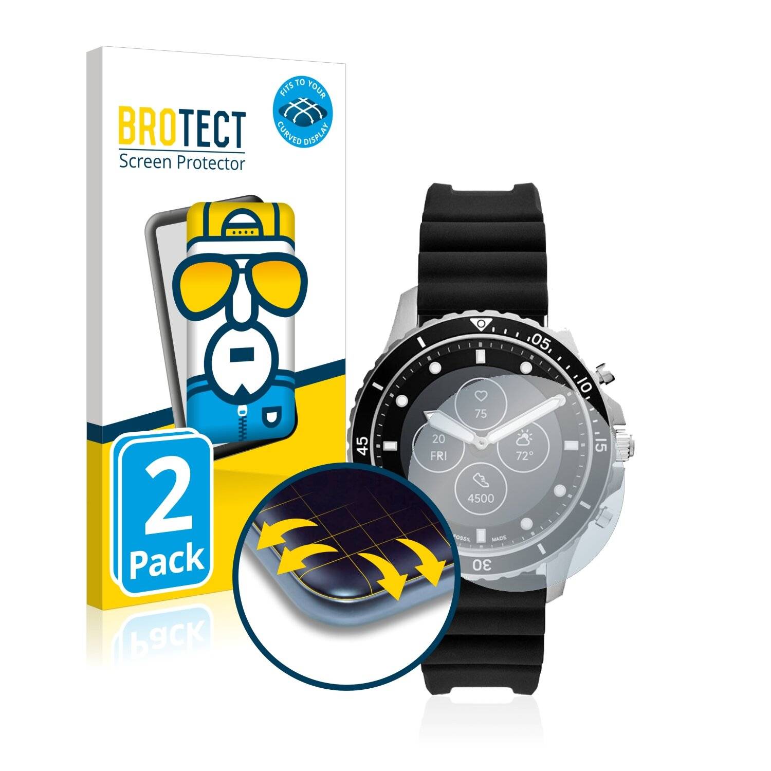 2x BROTECT Flex Full-Cover Displayschutzfolie für Fossil Dive HR (5.