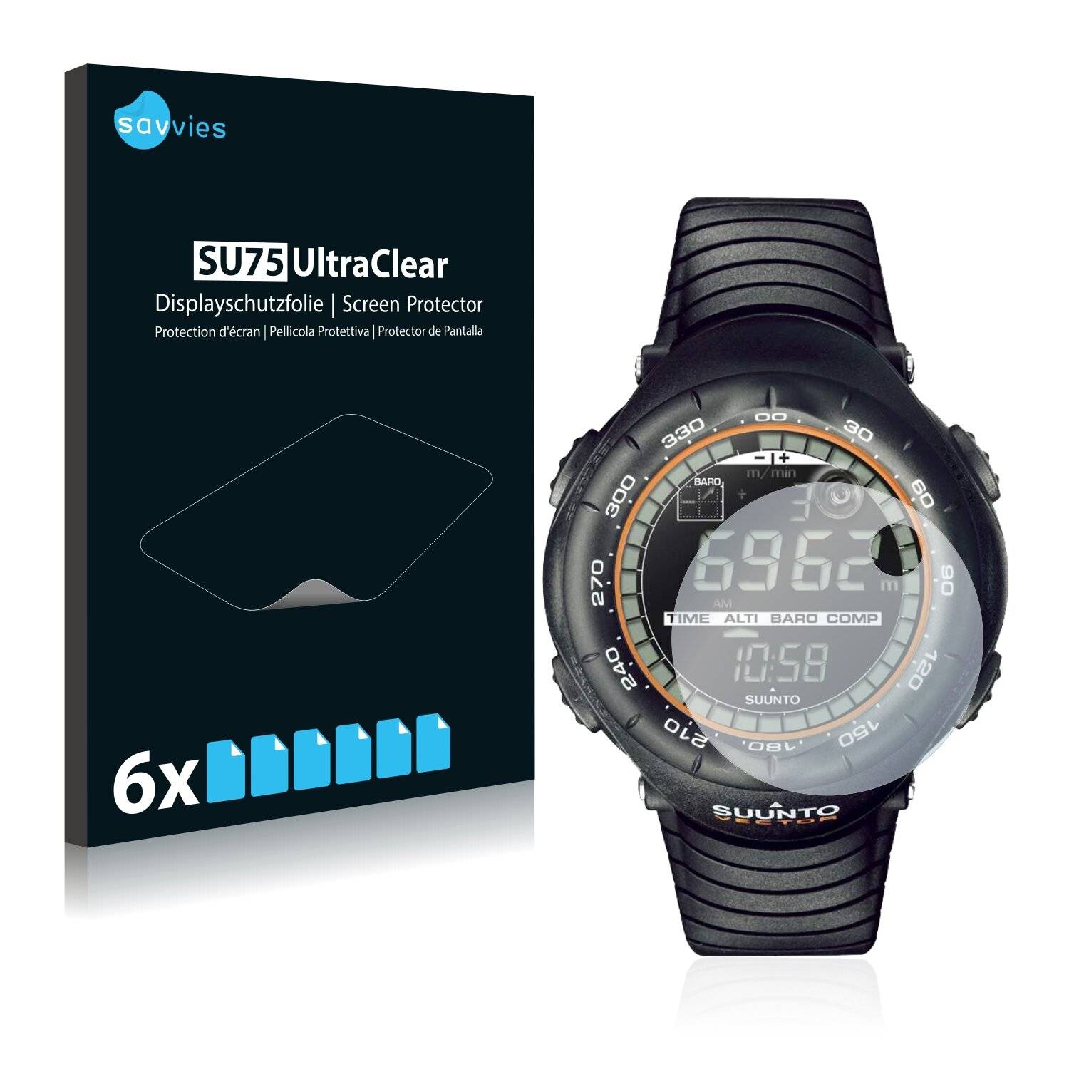 6x Savvies SU75 Displayschutzfolie für Suunto Vector