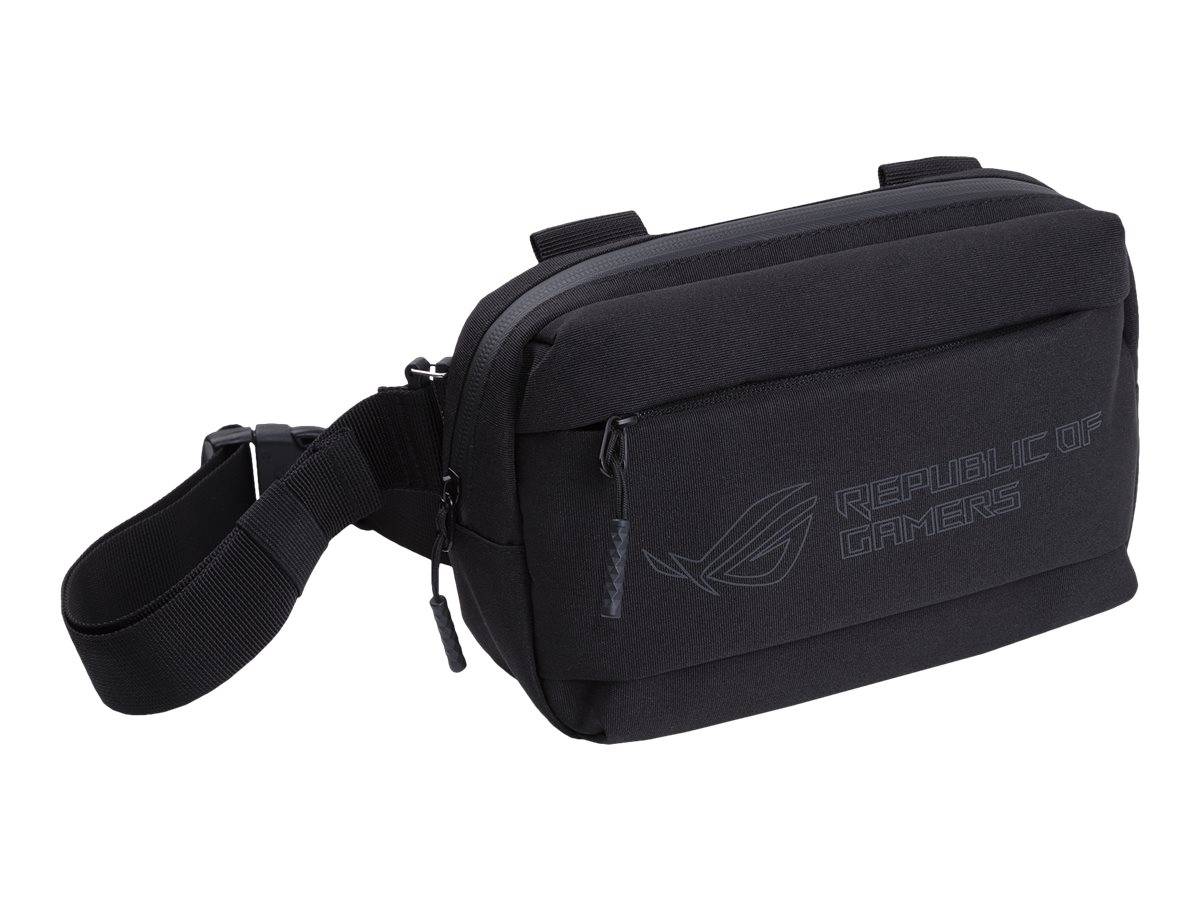 Schwarze Republic of Gamers Gürteltasche mit verstellbarem Riemen und vorderer Reißverschlusstasche, gezeigt auf weißem Hintergrund.