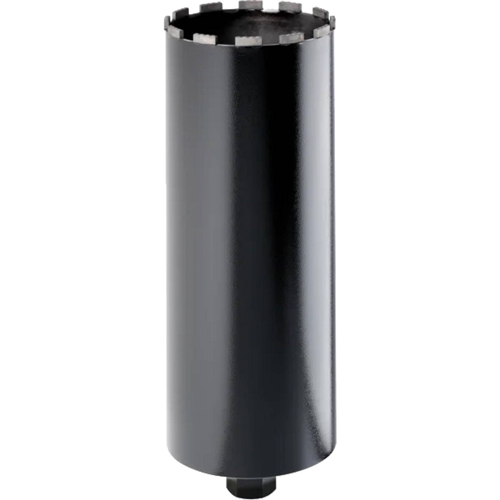 Ein zylindrischer schwarzer Bohrer mit gezackter Kante, verwendet zum Bohren von Löchern in verschiedenen Materialien.