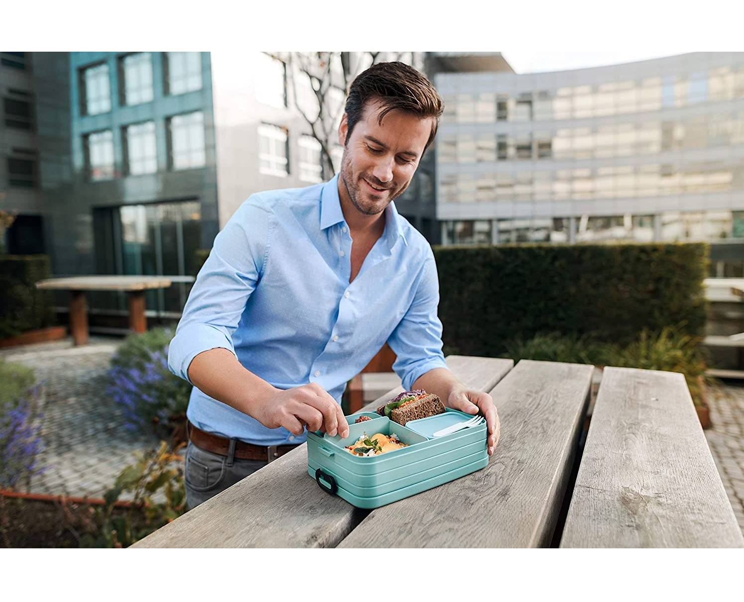 Mepal Bento-Lunchbox Take A Break Old Nordic Blue Large – Brotdose mit Fächern, geeignet für bis zu 8 Butterbrote, 1500 ml