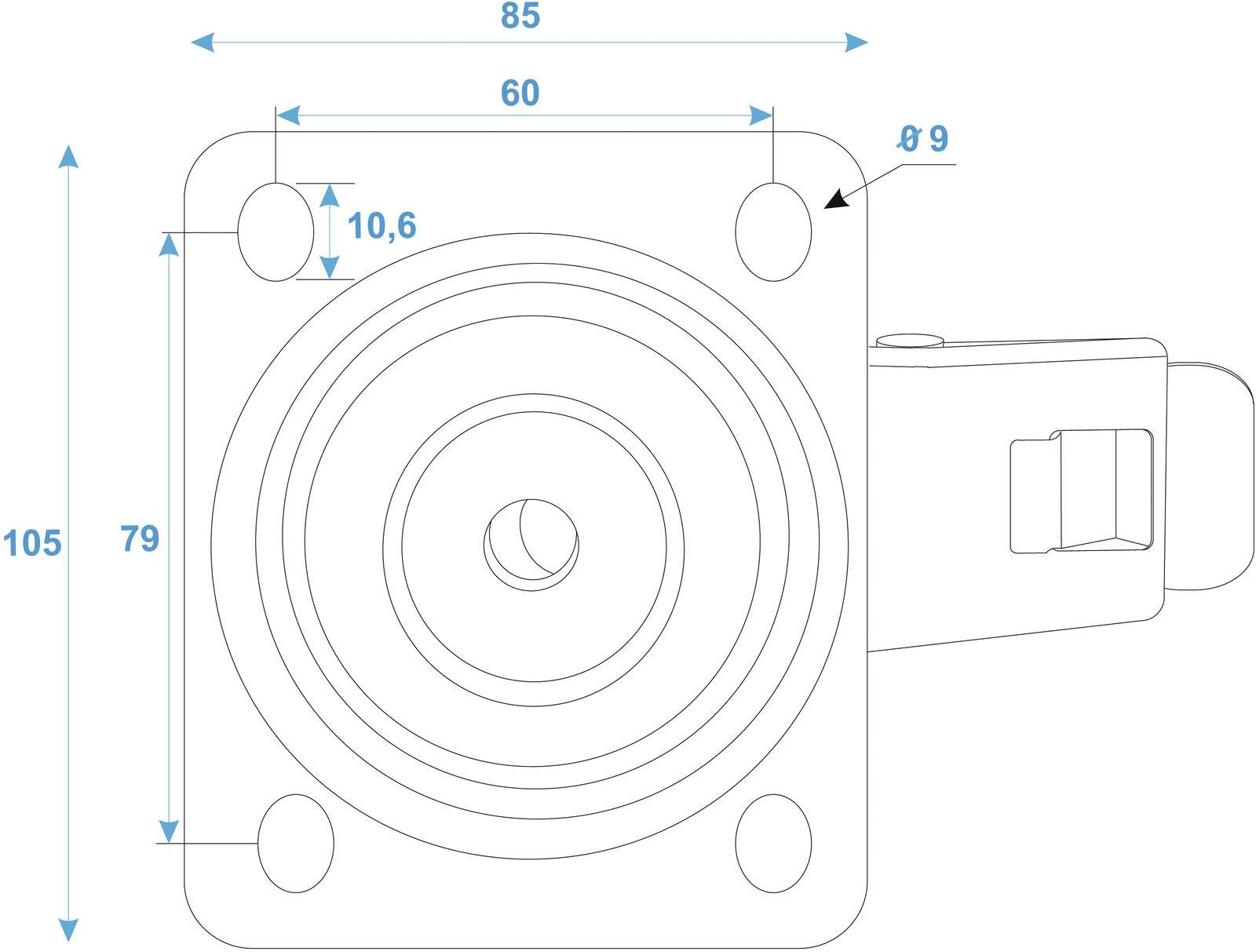 ROADINGER Lenkrolle 100mm BLUE WHEEL mit Bremse