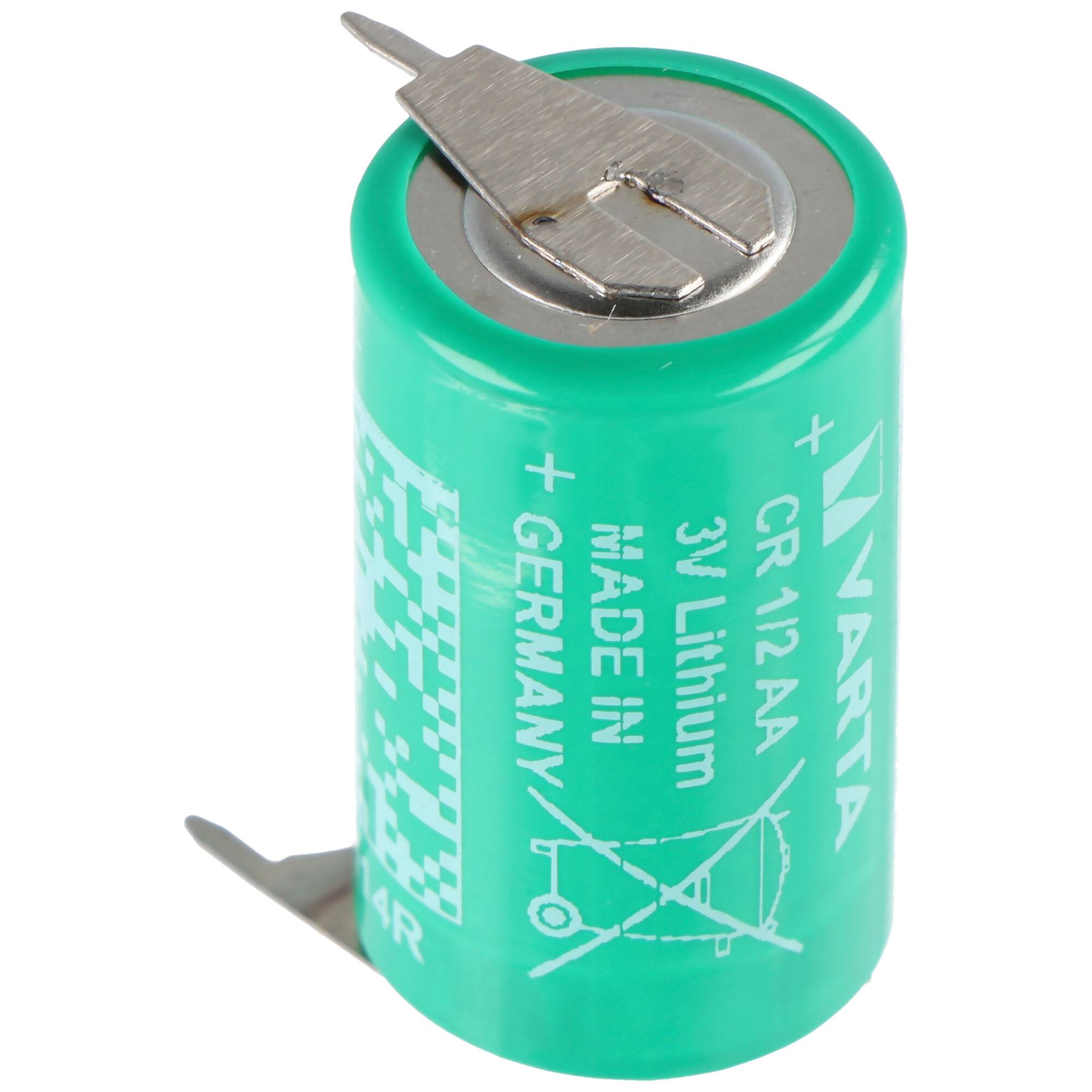 Varta 6127 CR1/2AA mit Printanschluss +--, Rastermaß 10mm, Pluspol 1er Print, Minuspol 2er Print