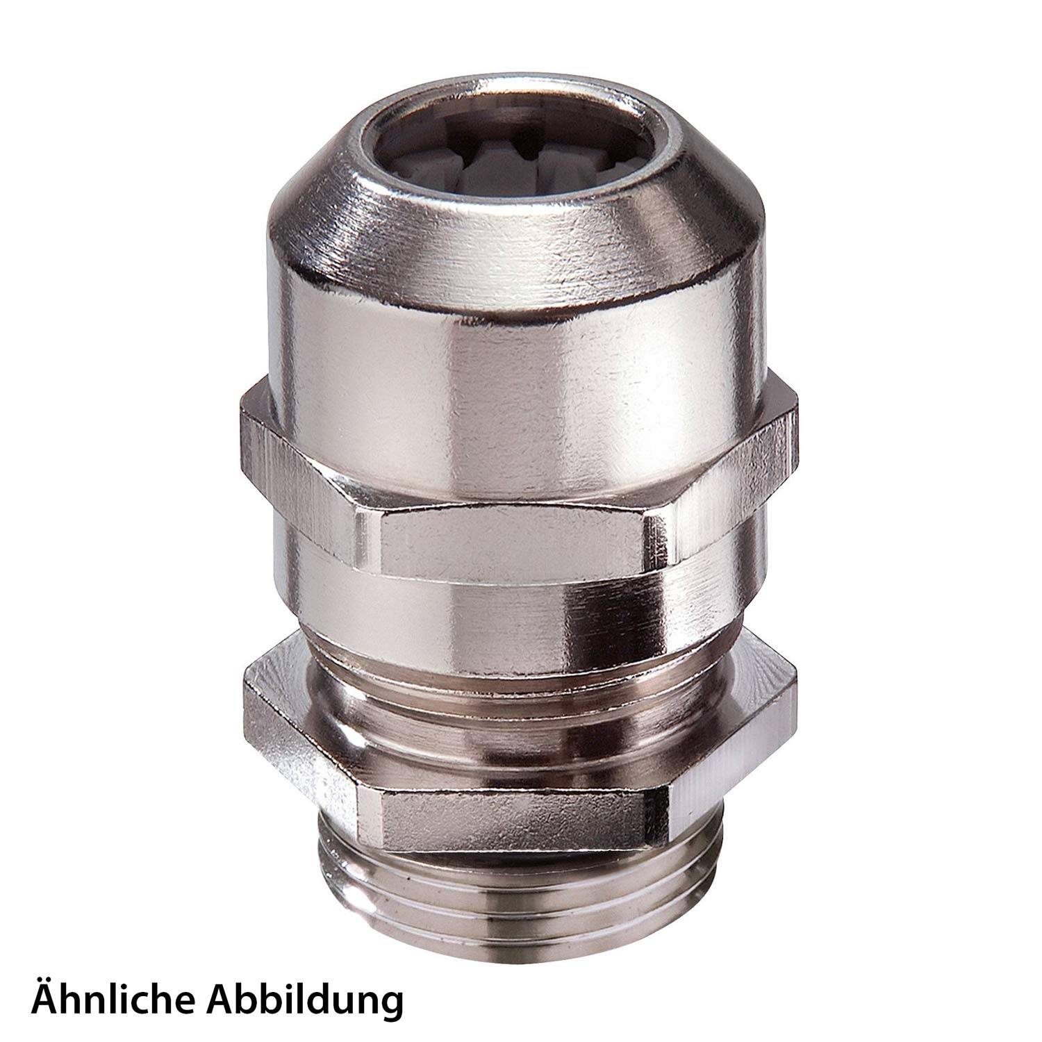 Ein metallischer Kabelverschraubung mit sechseckiger Grundfläche.