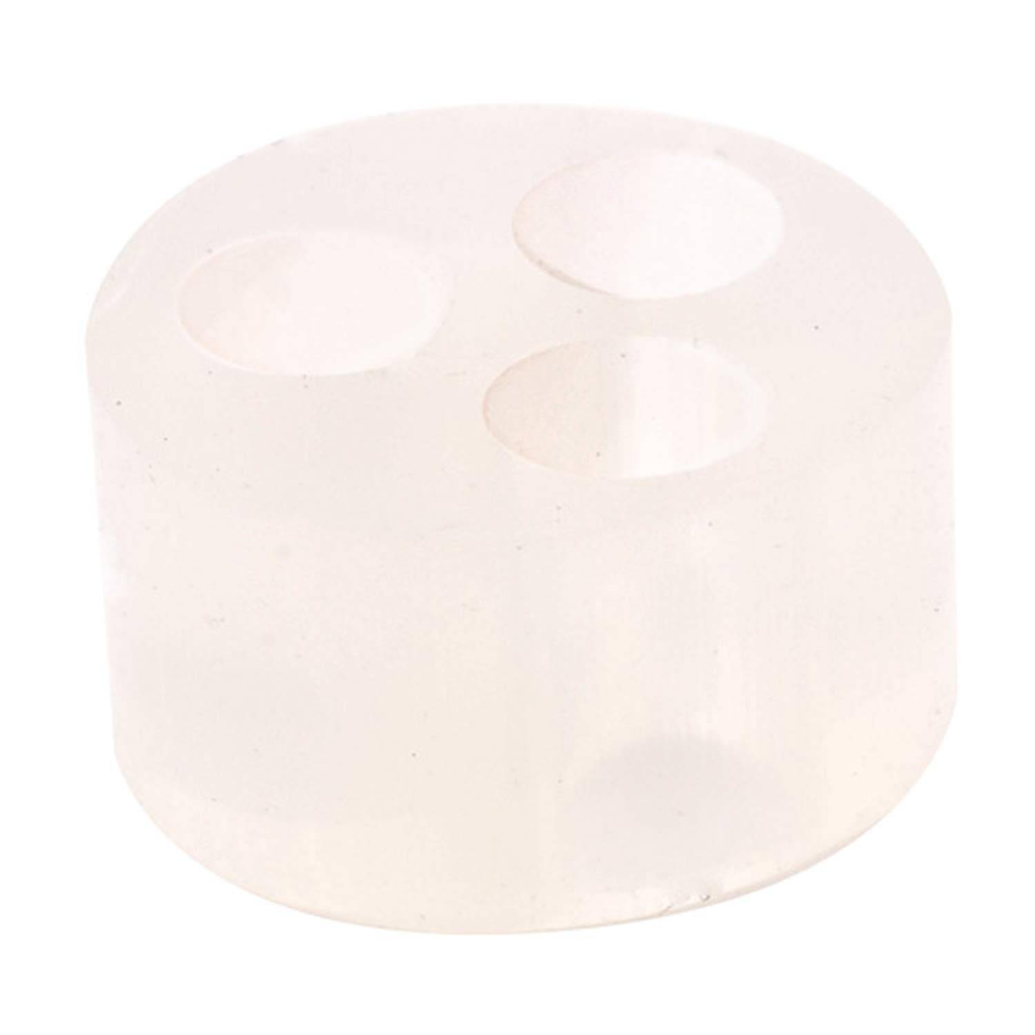 Ein durchsichtiges, zylindrisches Silikon-Stativ mit drei Vertiefungen oben.