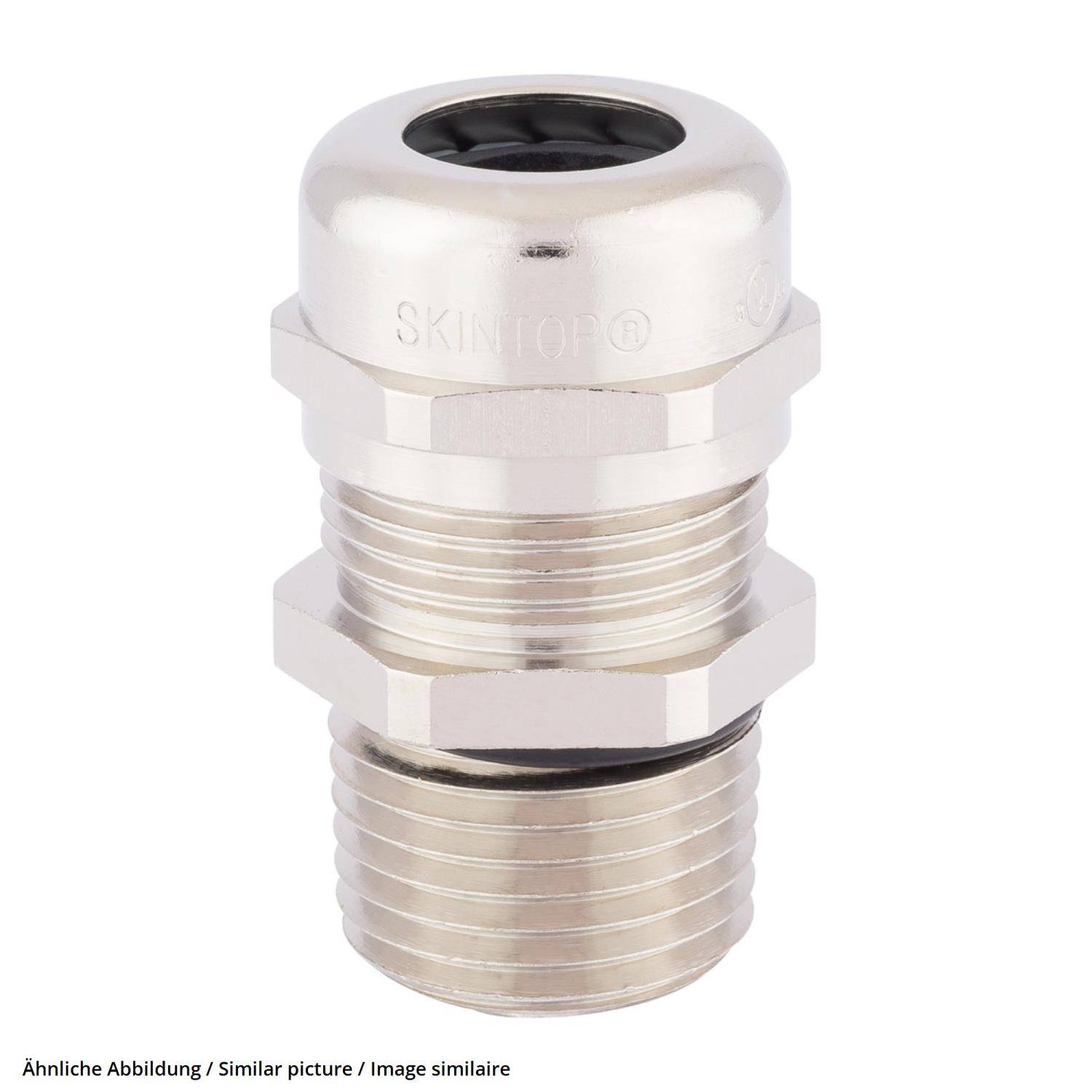 Ein silberner Metallkabelverschraubung mit der Beschriftung 