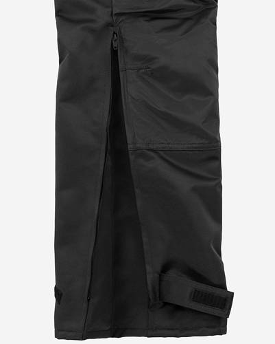 Nahaufnahme einer schwarzen Kleidertasche mit Reißverschluss und Griff, bei der ein Teil des Reißverschlusses und Nahtdetails auf einer glatten Stoffoberfläche zu sehen sind.