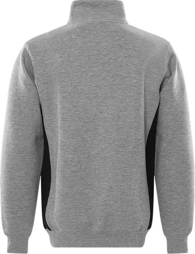 Das Bild zeigt die Rückansicht eines schlichten grauen Langarm-Sweatshirts.