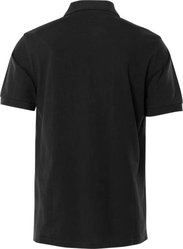 Ein schlichtes schwarzes T-Shirt wird von hinten gezeigt, mit kurzen Ärmeln und ohne sichtbare Logos oder Designs.