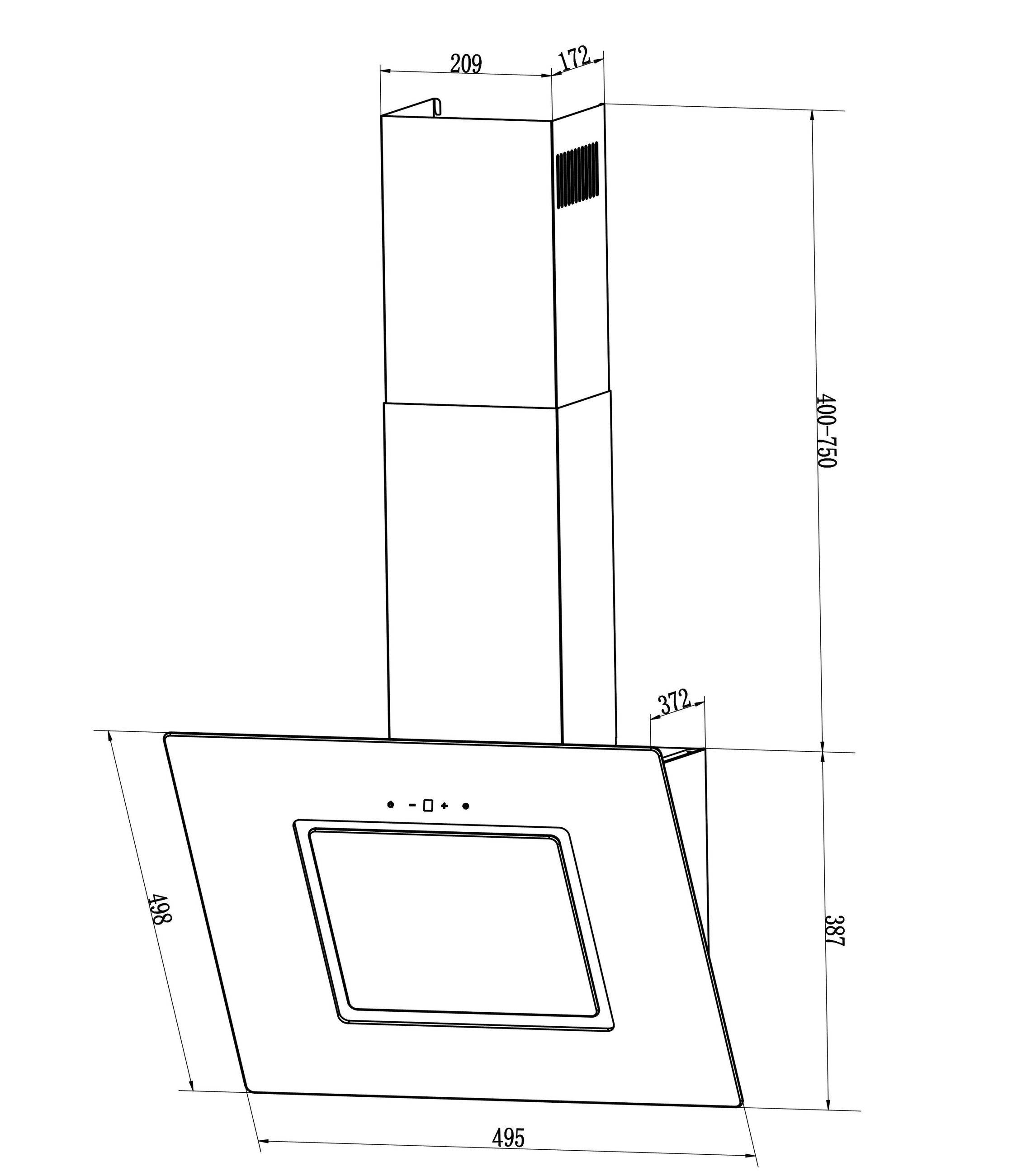 PKM Kopffreihaube S26-50 BBTY - 50cm, schwarz, Glas, LED, Dunstabzugshaube