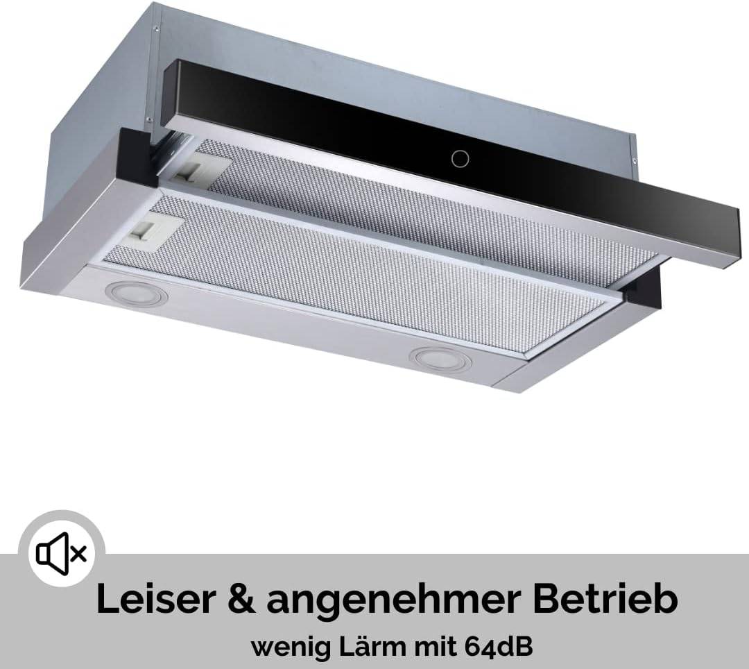 PKM Flachschirmhaube FS2-60BBGTY - 60cm, ausziehbar, Glasblende, Touch-Control
