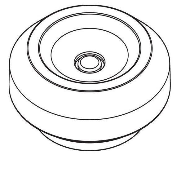 Eine einfarbige Linienzeichnung eines runden Jo-Jos mit einer zentralen Achse und konkaven Seiten, von oben betrachtet.