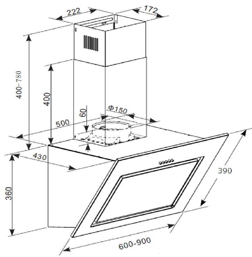 PKM Kopffreihaube S7-90ABTH - 90 cm, schwarz, Randabsaugung, Dunstabzugshaube
