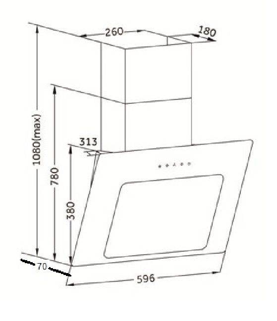 PKM Kopffreihaube 9039X - 60cm, schwarz, Glas, Schräghaube mit Randabsaugung