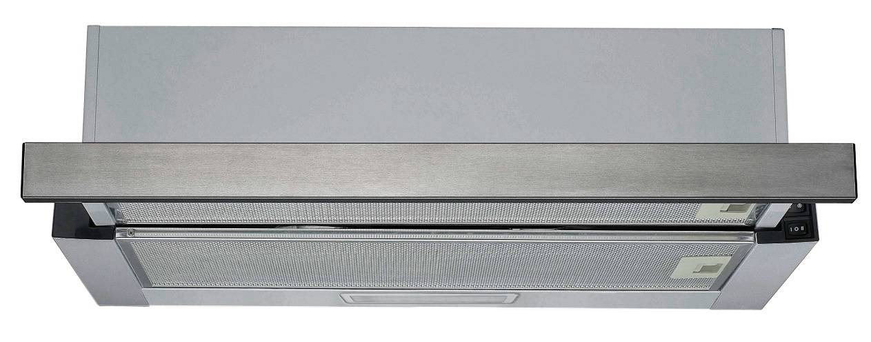 PKM Flachschirmhaube UBH6002-2H - 60cm, silber, Edelstahlblende, ausziehbar