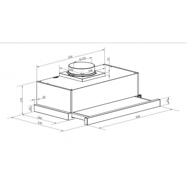 PKM Flachschirmhaube UBH6002-2H - 60cm, silber, Edelstahlblende, ausziehbar