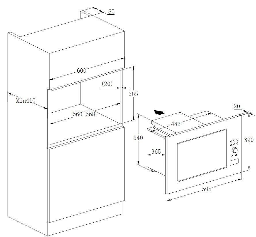 PKM Einbaumikrowelle MW900-23G-IN - 900 Watt, Edelstahl, 23 Liter, Grill