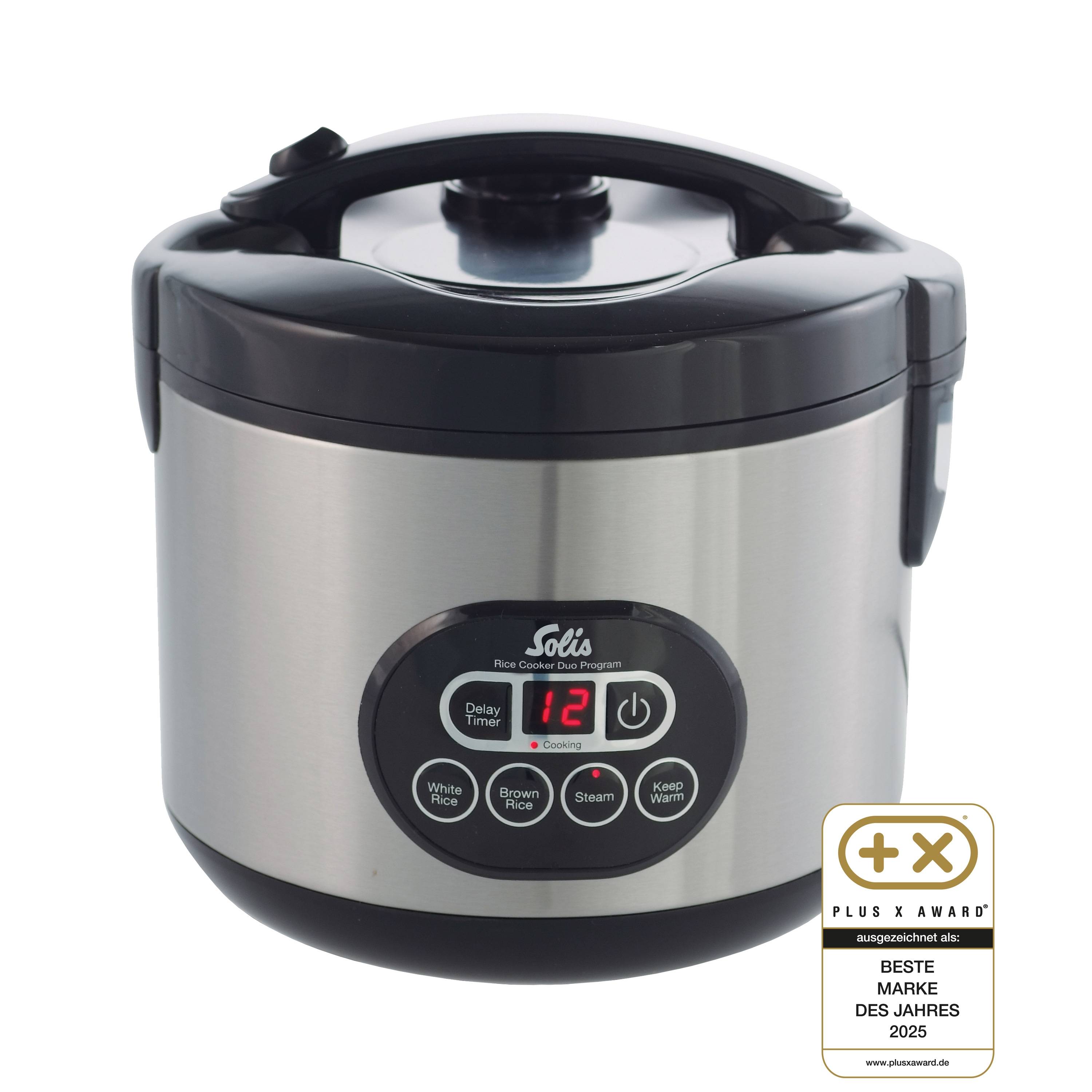 Solis Reiskocher & Dampfgarer, 500 W, 1,2L Volumen, Display, Timer, Beschichtung