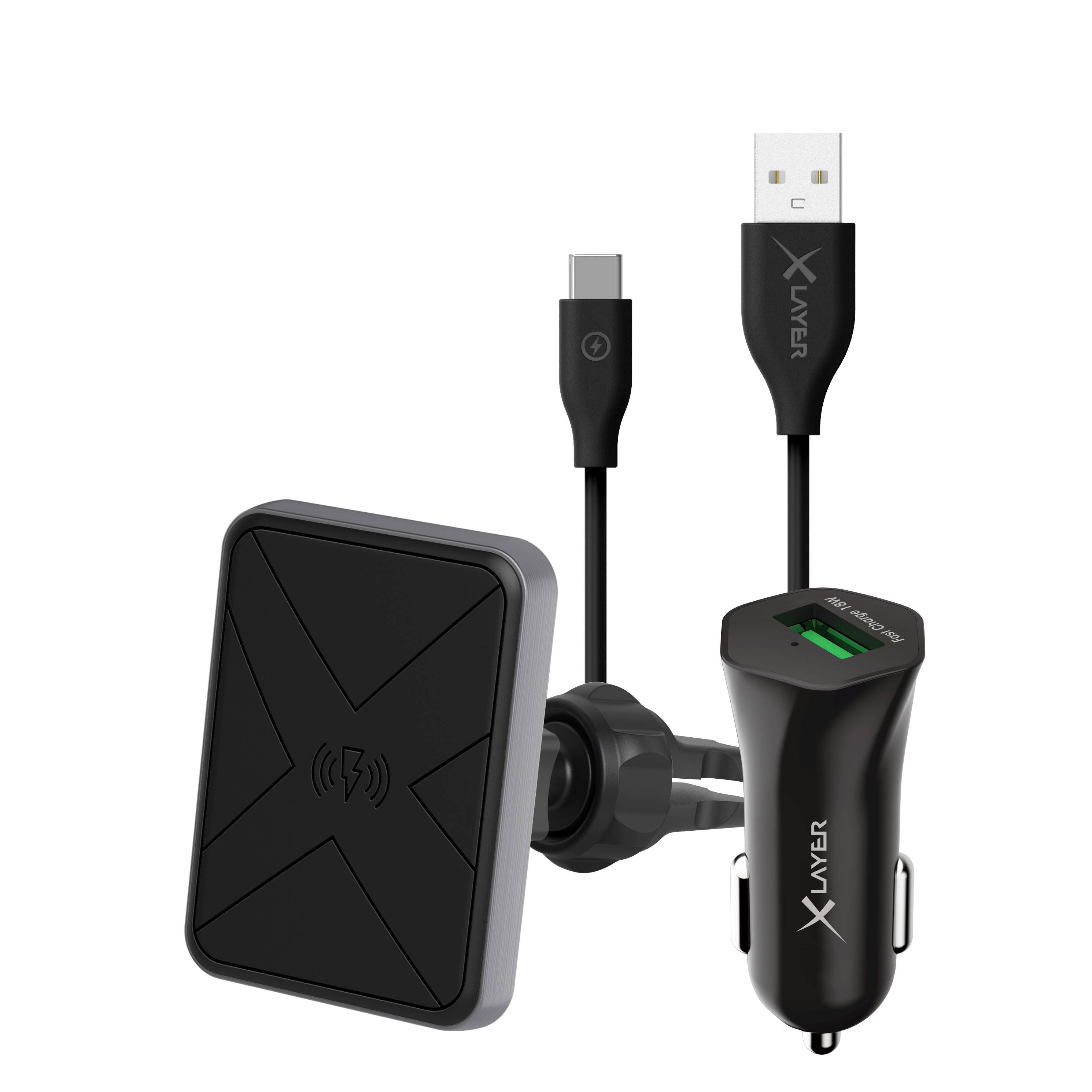 Kfz-Ladegerät XLayer magfix Wireless Charging Magnethalterung 10W Qi-zertifiziert Kfz-Starterkit Black