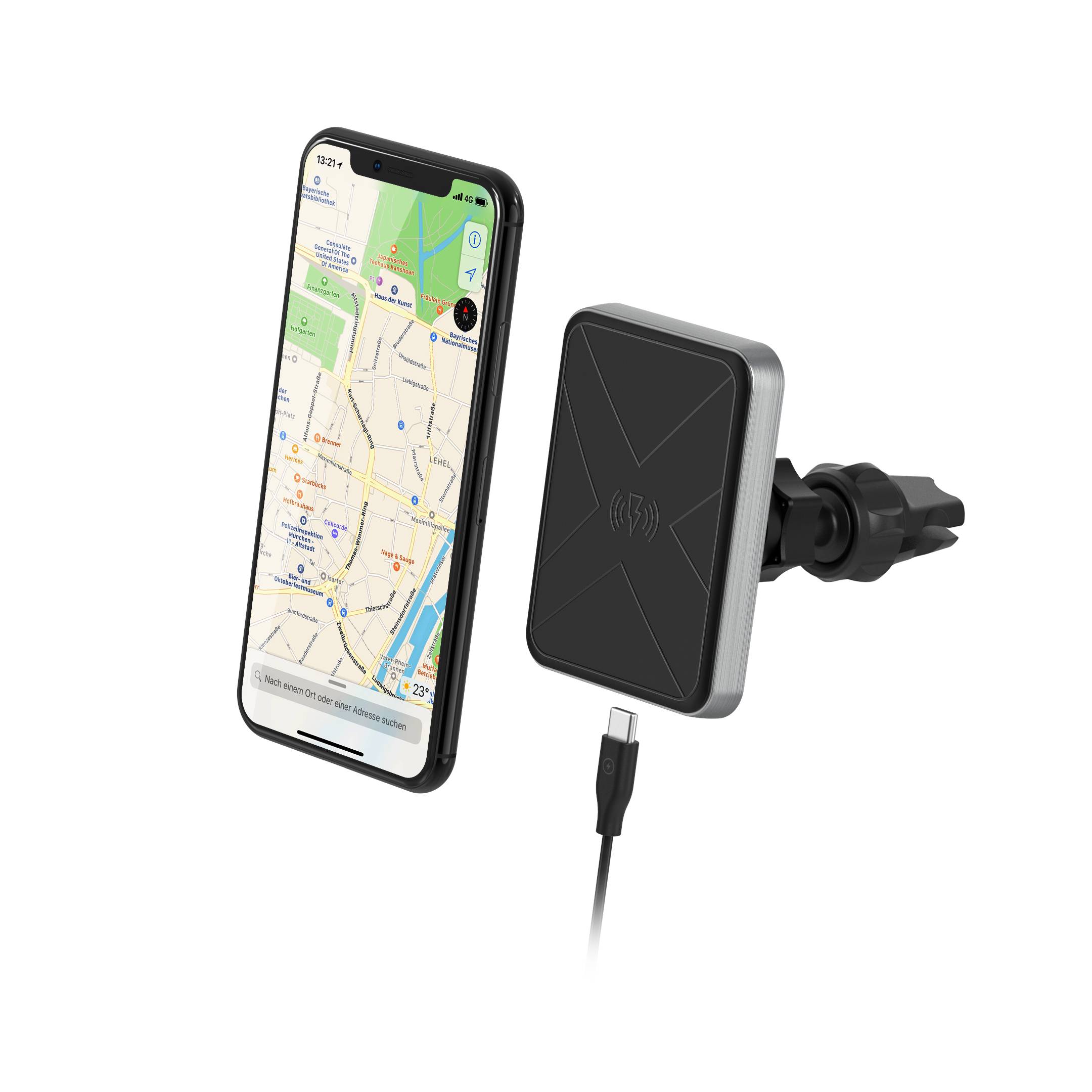 Kfz-Ladegerät XLayer magfix Wireless Charging Magnethalterung 10W Qi-zertifiziert Kfz-Starterkit Black
