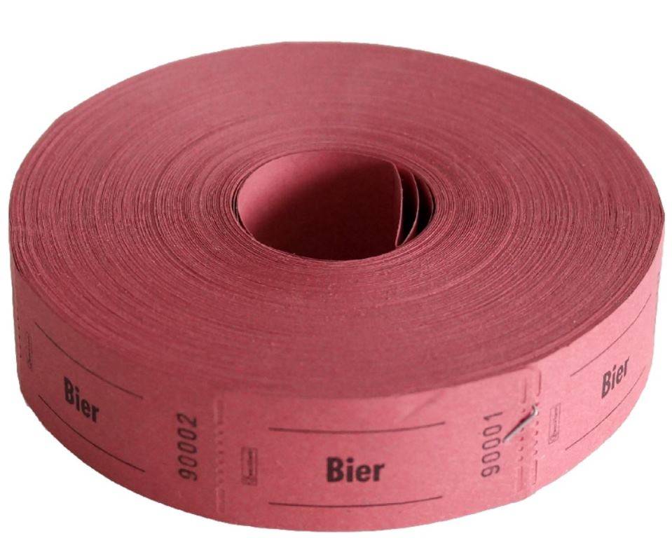 Bier-Marke 57x30mm rot 1000 Abrisse pro Rolle