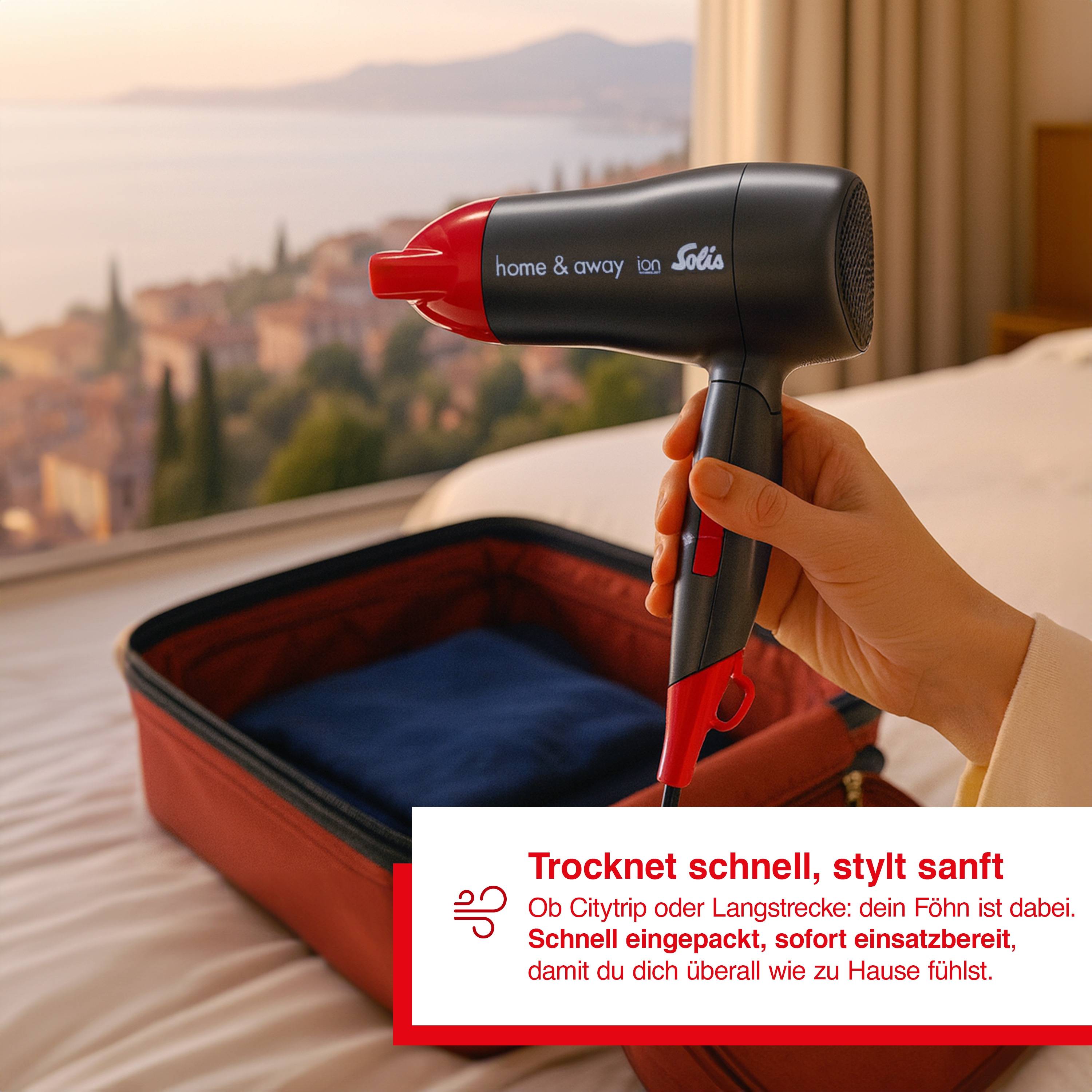Solis Reiseföhn, 1800 W, Ionen-Technologie, 5 Stufen + Kaltstufe, 110 / 230 V