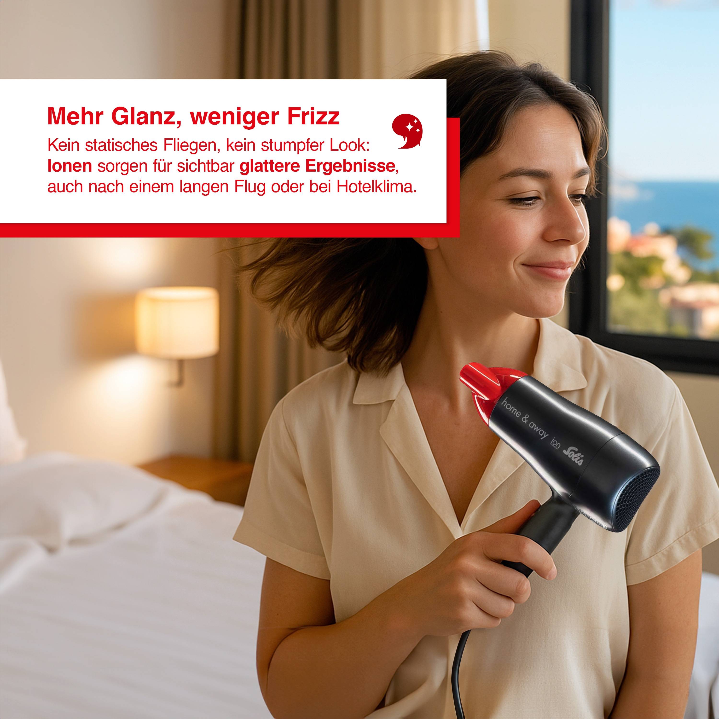 Solis Reiseföhn, 1800 W, Ionen-Technologie, 5 Stufen + Kaltstufe, 110 / 230 V