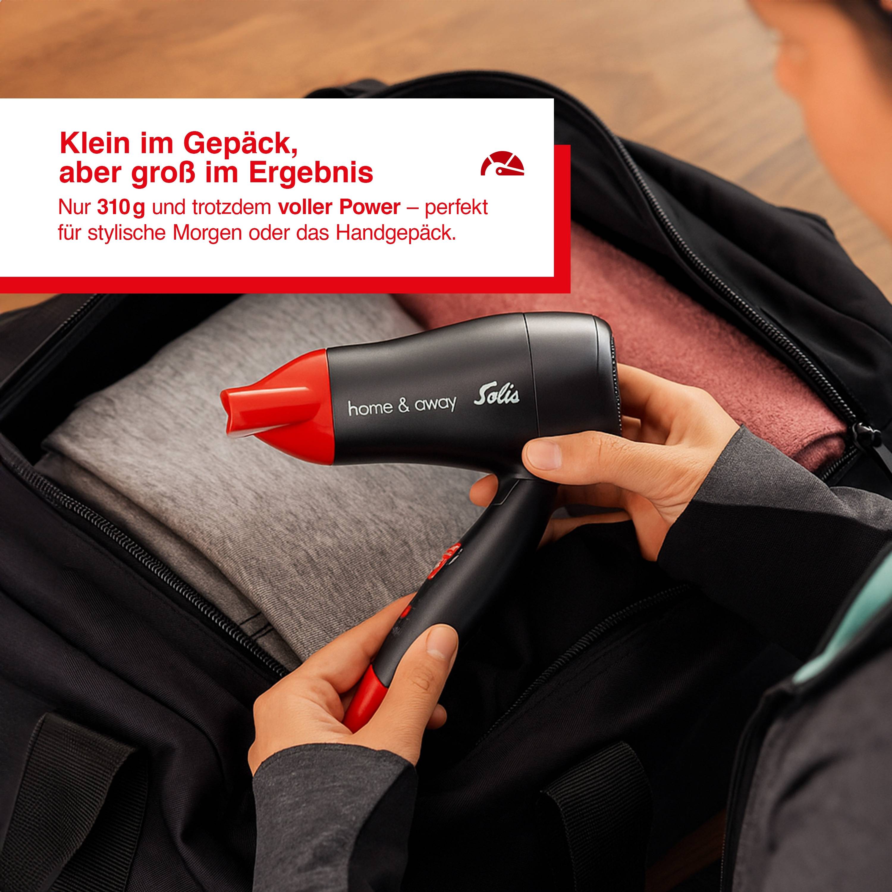 Solis Reiseföhn, 1800 W, Ionen-Technologie, 5 Stufen + Kaltstufe, 110 / 230 V