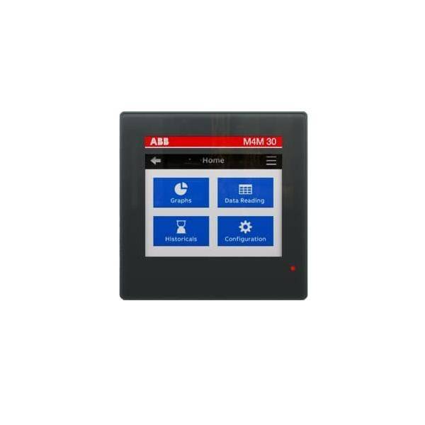 Ein digitales Geräte-Display, das ein Menü mit vier Optionen zeigt: 