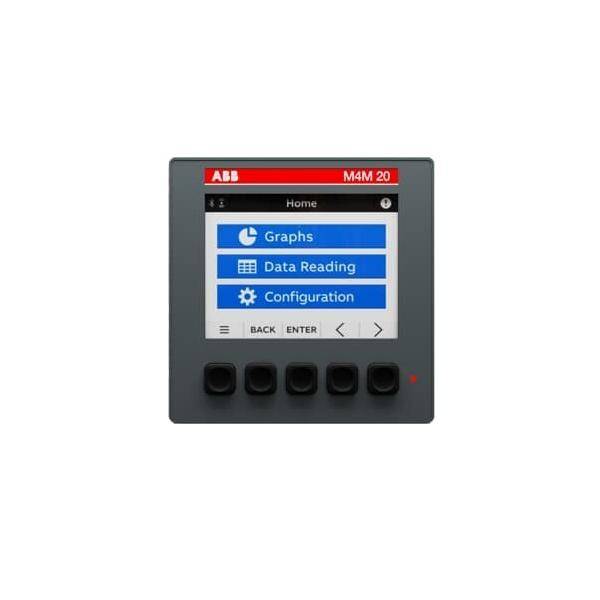 Ein digitales Zifferblattdisplay zeigt Menüoptionen an: 'Grafiken', 'Datenablesung', 'Konfiguration'. Unterhalb des Bildschirms befinden sich fünf Tasten.