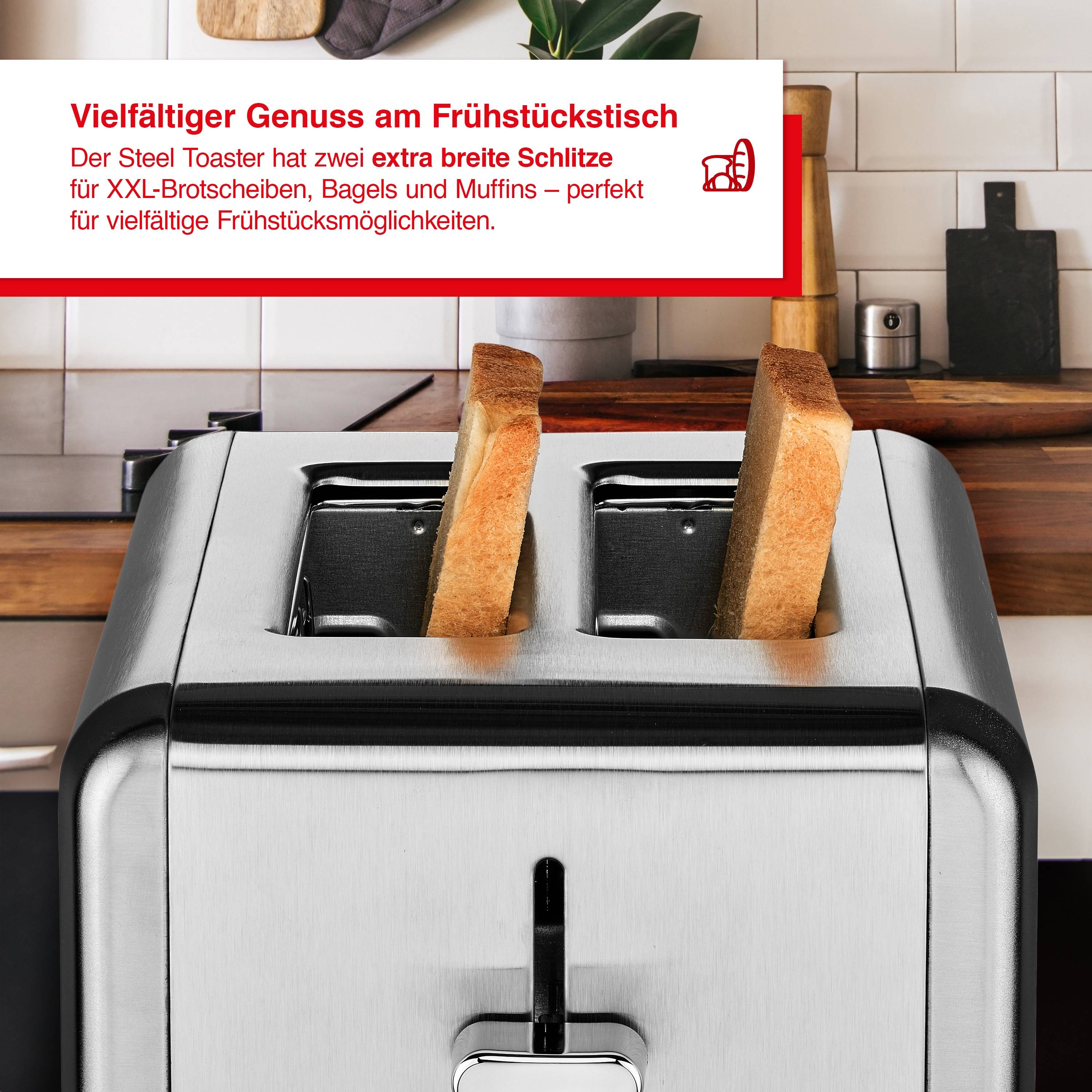 Solis Zwei-Schlitz Toaster, 6 Stufen, Krümelschublade, silber