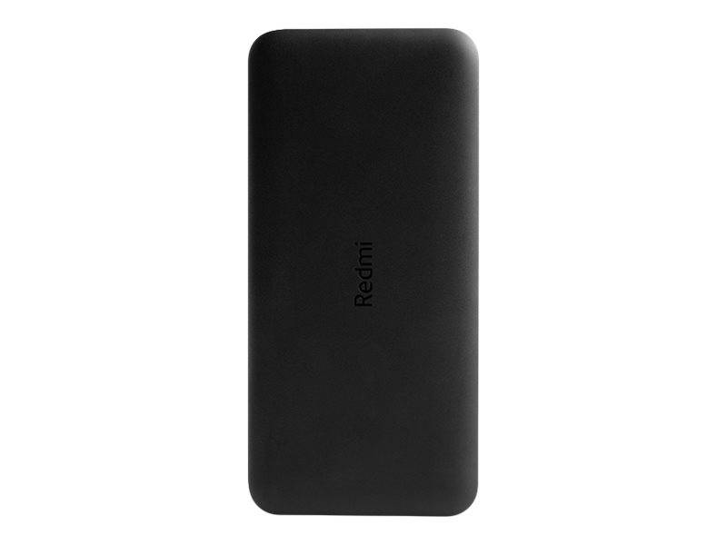 Schwarze Redmi-Powerbank, frontal vor weißem Hintergrund gezeigt, mit dem zentriert vertikal positionierten 