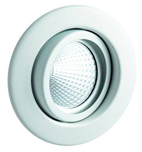 Eine weiße Einbau-Deckenleuchte mit einer strukturierten, reflektierenden Innenfläche, entwickelt für einstellbare gerichtete Beleuchtung.