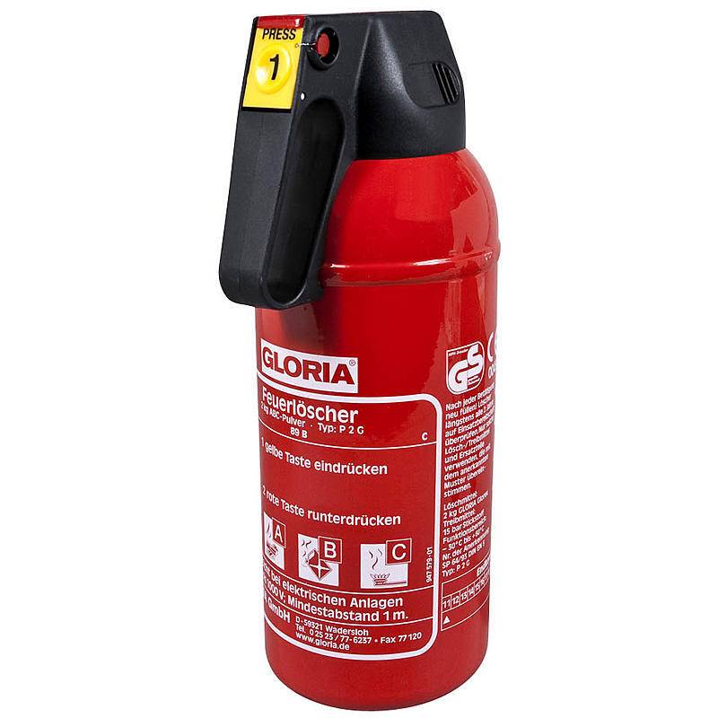 GLORIA Autofeuerlöscher P 2 G, Set-Inhalt: Autofeuerlöscher, KFZ-Halterung | Dauerdruckfeuerlöscher, Autofeuerlöscher,