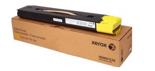 Xerox gelbe Tonerkassette ruht auf ihrer Kartonverpackung.