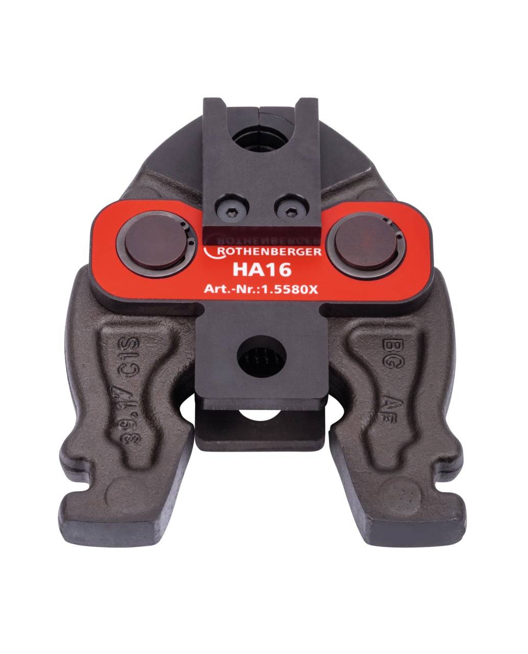 Eine Presszange mit der Bezeichnung 'ROTHENBERGER HA16 Art.-Nr.:1.5580X', die für Rohranschlüsse verwendet wird.