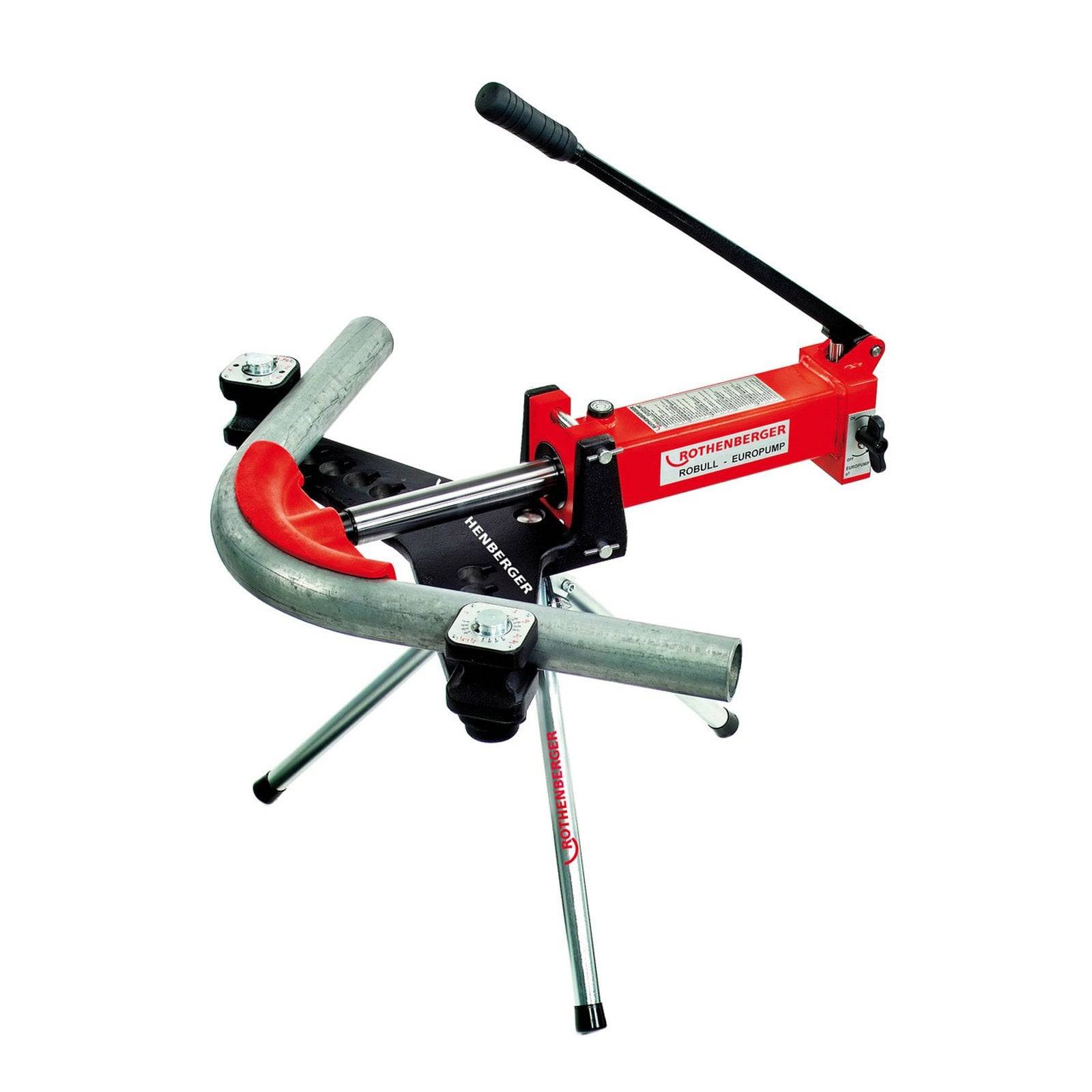 Handbetriebene Rohrbiegemaschine mit Griff wird zum Biegen von Metallrohren verwendet. Sie verfügt über eine robuste Konstruktion mit Messanzeigen für präzise Biegungen.