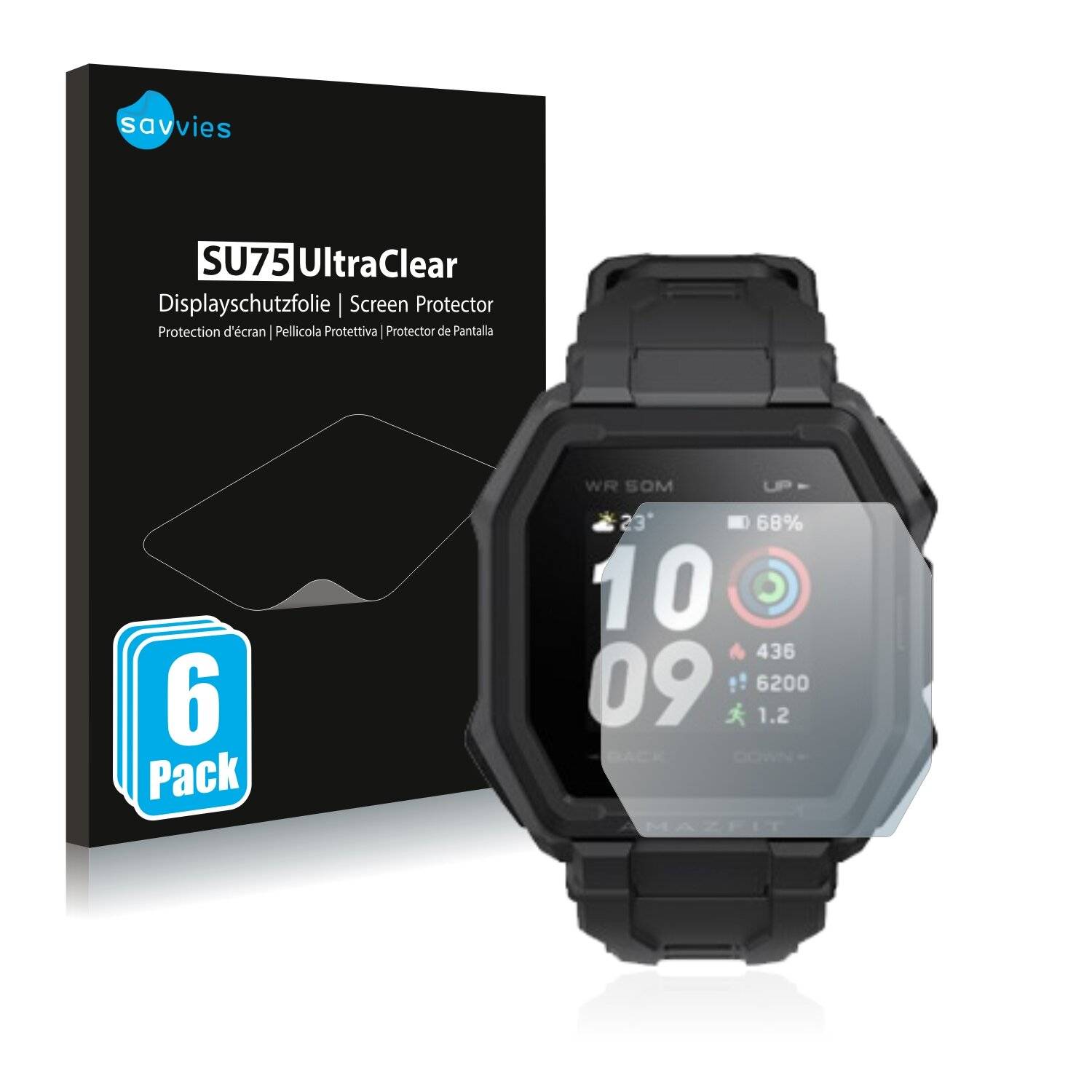 6x Savvies SU75 Displayschutzfolie für Huami Amazfit