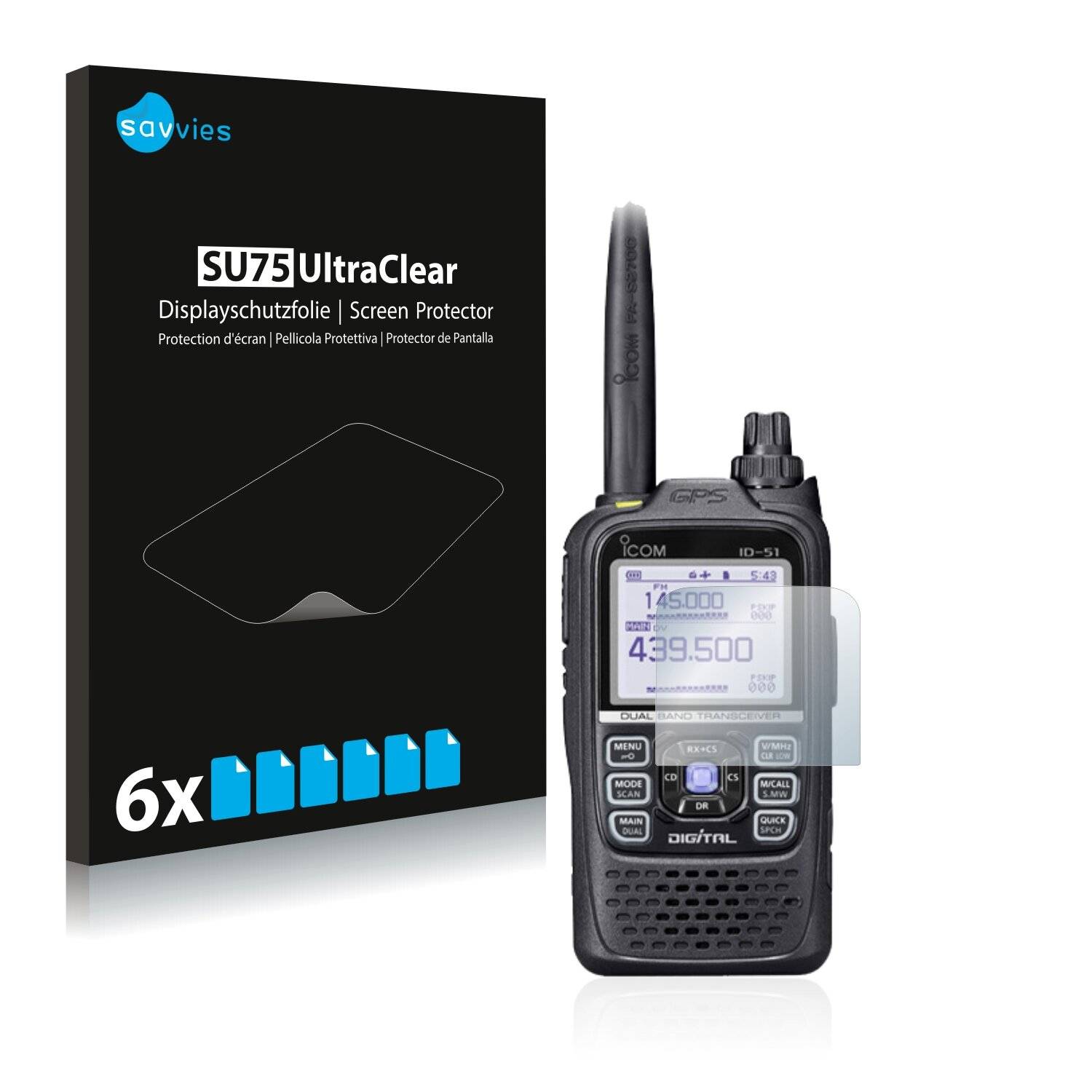 6x Savvies SU75 Displayschutzfolie für Icom ID-51E Plus